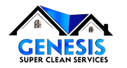 Logo for Genesis Super Clean Services: House silhouette with blue roof, black text "GENESIS" and "SUPER CLEAN SERVICES".