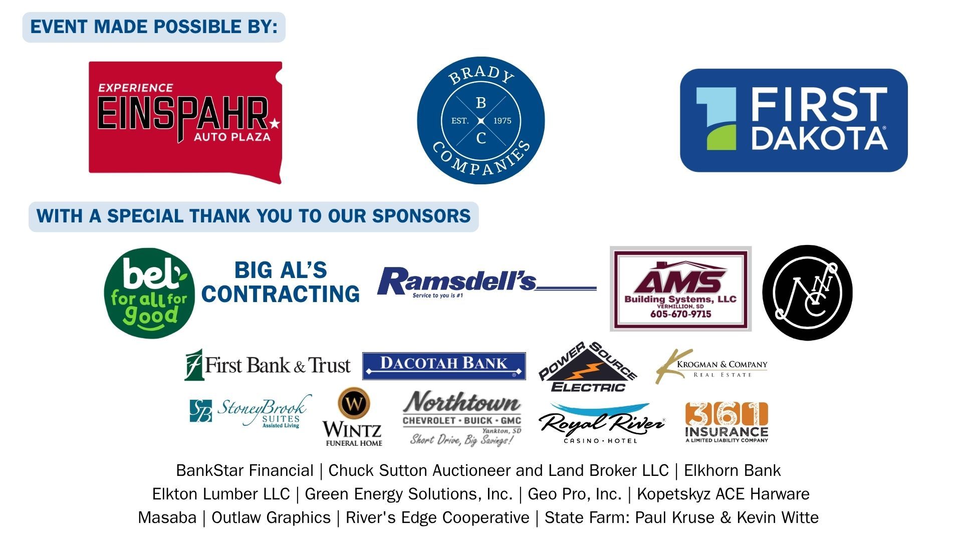 2026 Raffle Sponsors