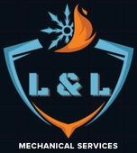 Logo for L&L Mechanical Services, featuring a shield with blue and orange accents and the letters 