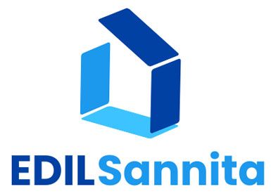 Il logo di edilsannita è un cubo blu con una casa sopra.