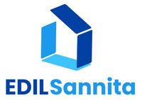 Il logo di edilsannita è un cubo blu con una casa sopra.
