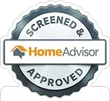 A screened and home advisor approved sticker on a white background.