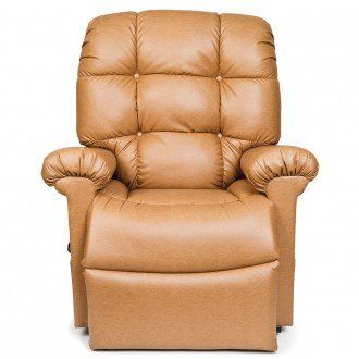 A brown leather recliner on a white background