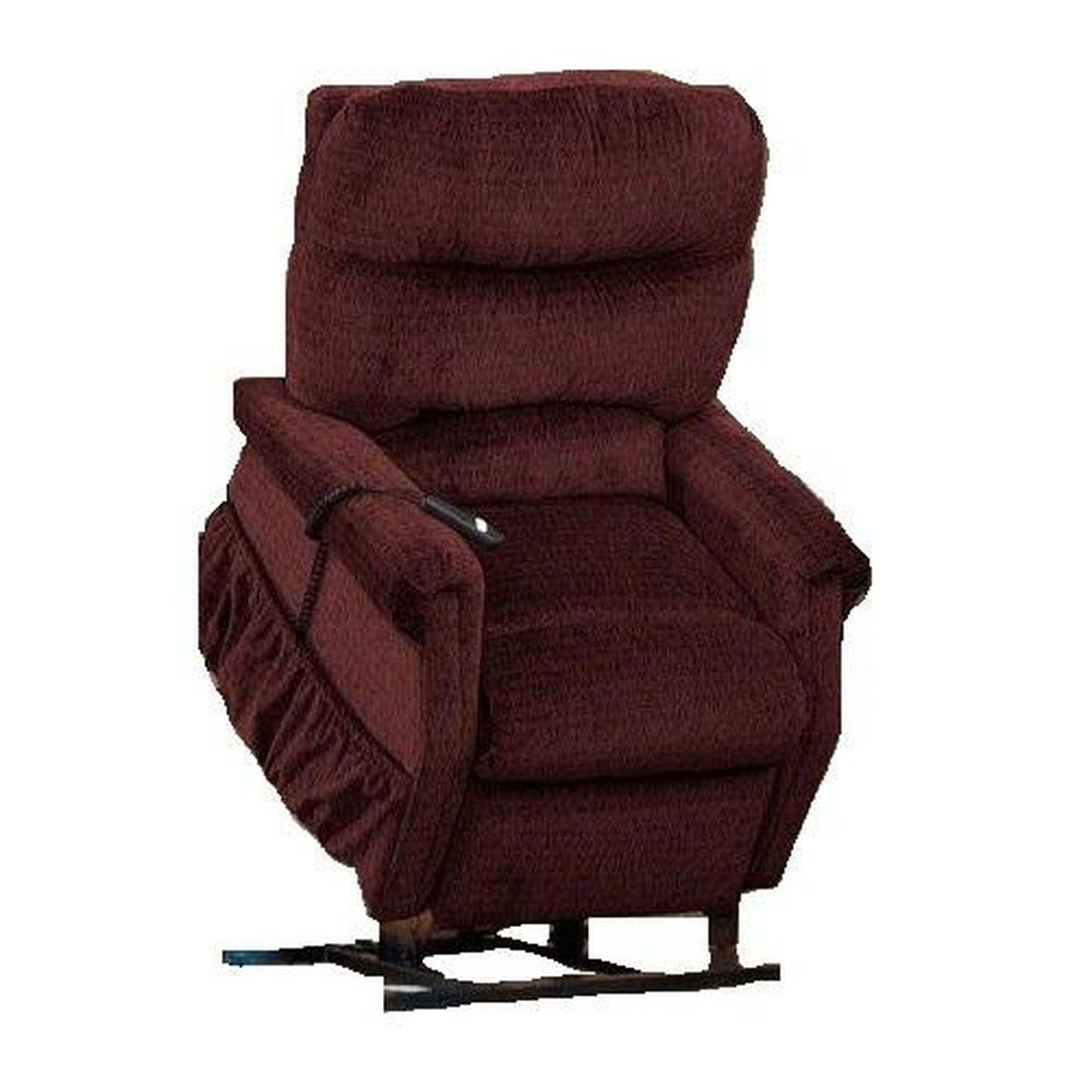 A brown recliner with a remote control on it