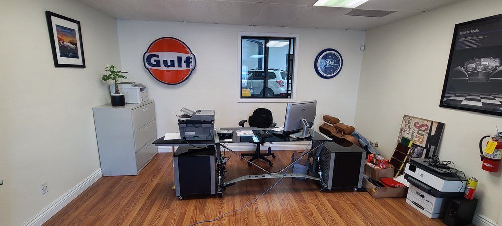 There is a gulf sign on the wall of the office.