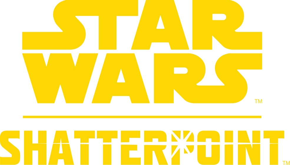 The logo for star wars shatterpoint is yellow and white