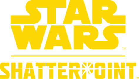 The logo for star wars shatterpoint is yellow and white