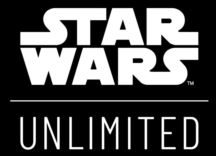 The logo for star wars unlimited is white on a black background