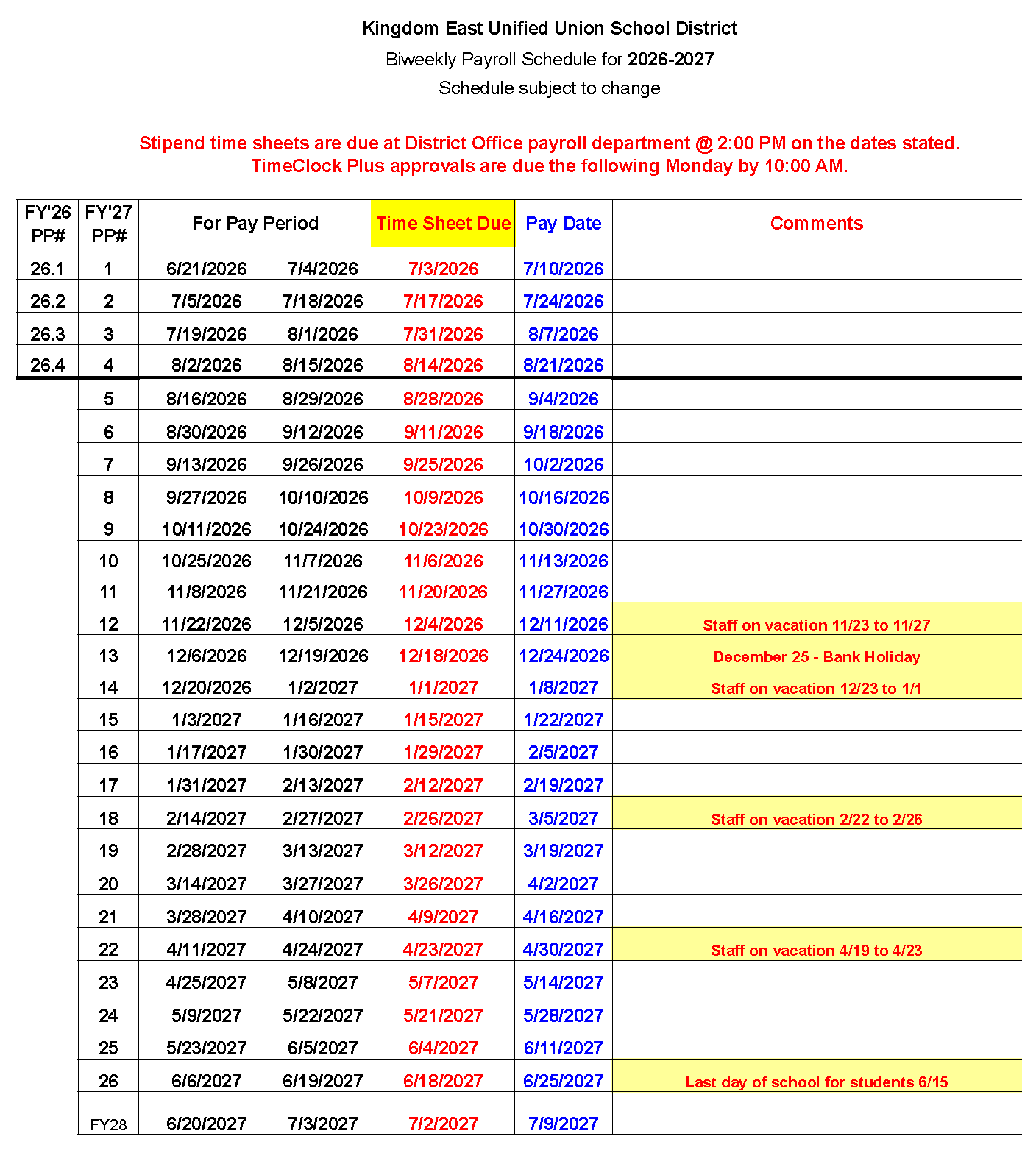 ������ý District payroll schedule