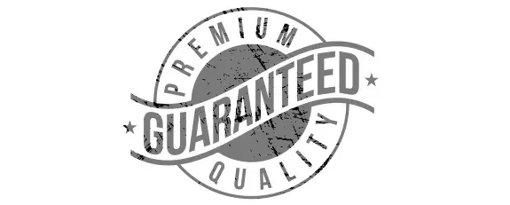 A black and white guaranteed quality stamp on a white background.