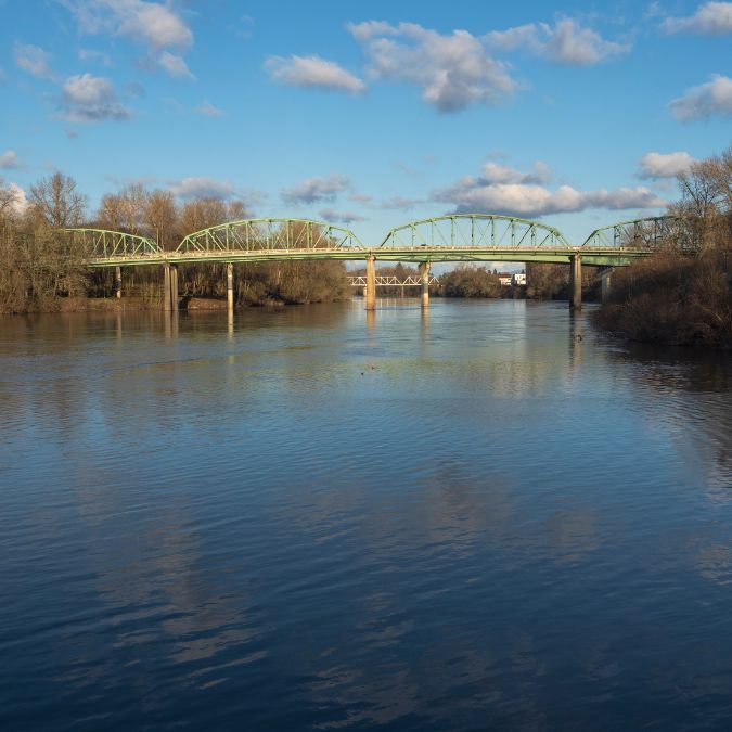 Birdseye view of Downtown Corvallis and the Willamette River