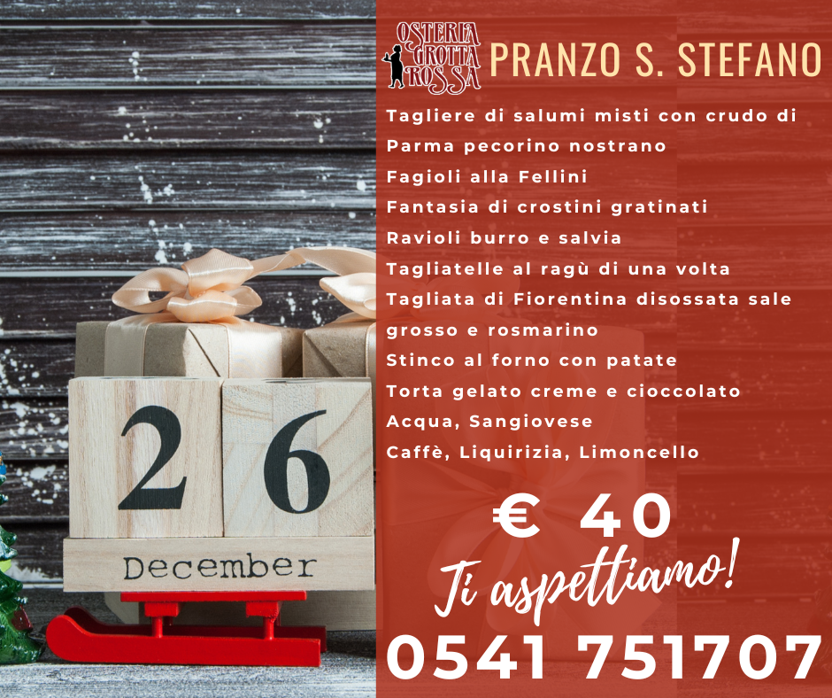 Pranzo di Santo Stefano 2024 Menù Osteria Grotta Rossa