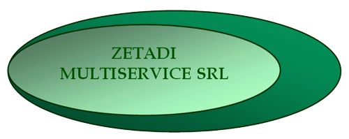 "ZETADI MULTISERVICE SRL" centrato all'interno di due ellissi orizzontali sovrapposte, una verde scuro e una verde chiaro.