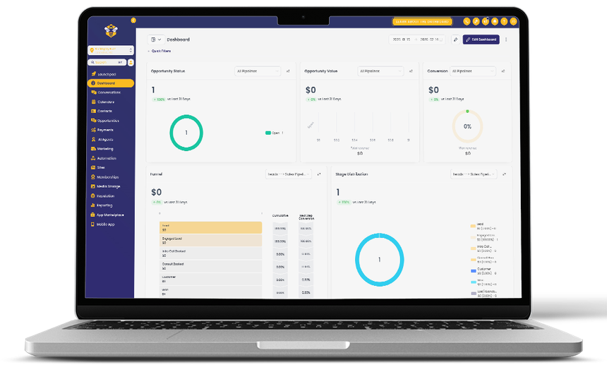 Dashboard on a laptop displaying data visualization with charts and metrics.