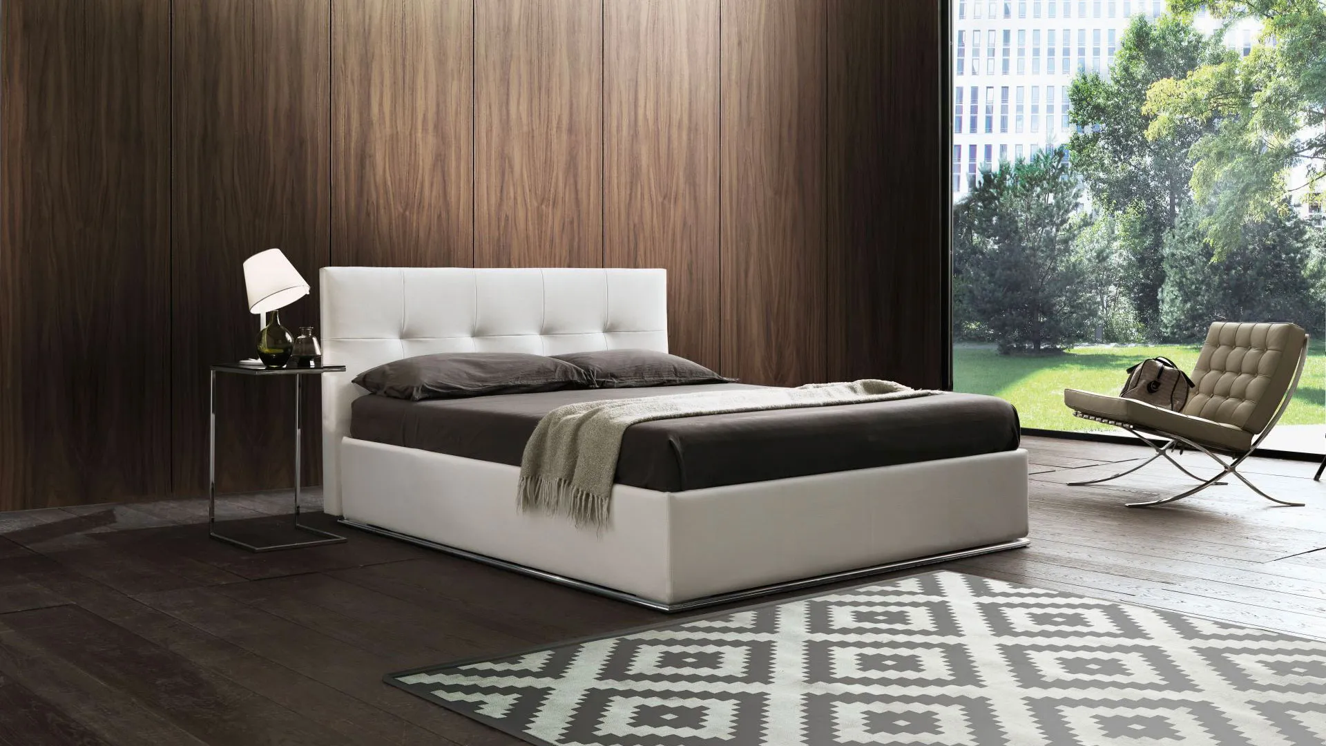 letto matrimoniale con testiera bianca