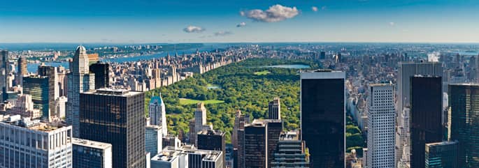 Central Park aerial panorama Manhattan skyscrapers Hudson River New York