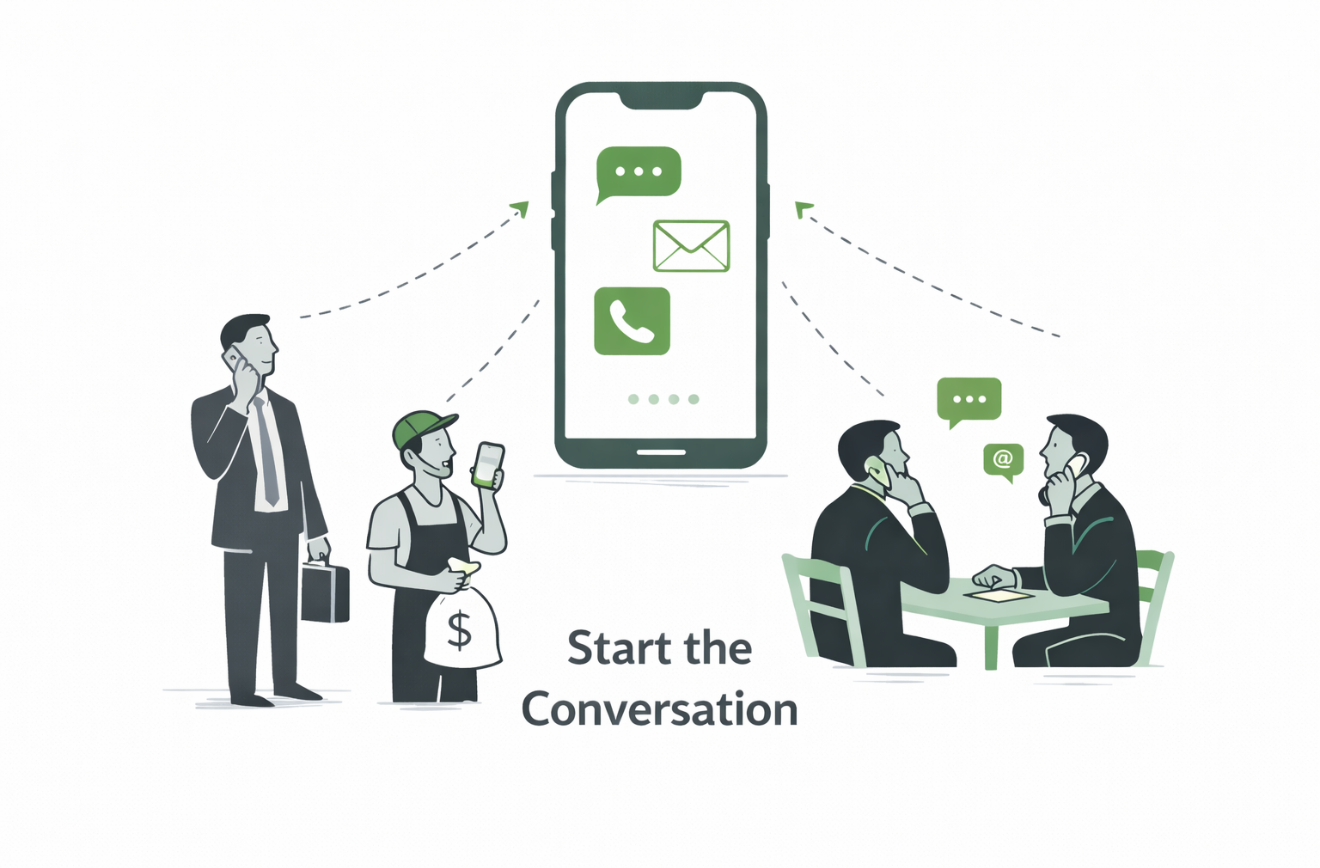 Businesspeople in a dimly lit office with financial charts overlayed.
