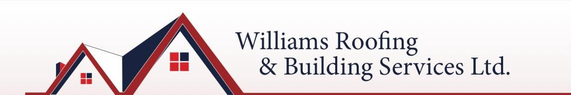 Logo for Williams Roofing & Building Services Ltd. with house graphic and text on a white rectangle.