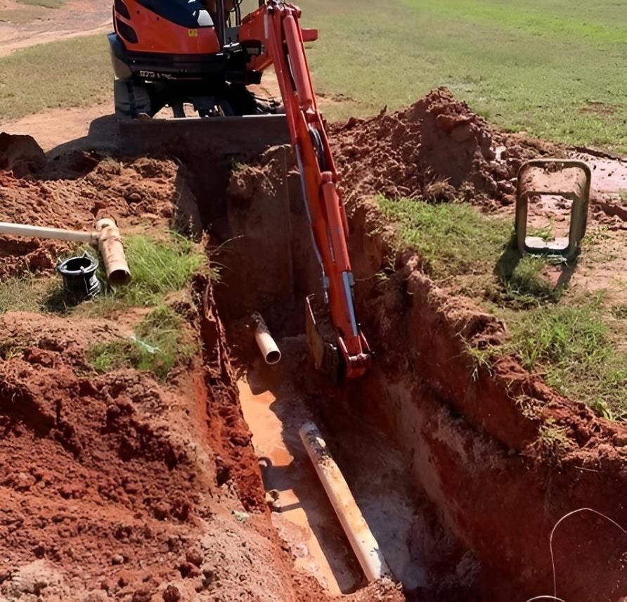An Excavator Digs in a Trench to Expose Pipes — iWater NT Pty Ltd in Yarrawonga, NT