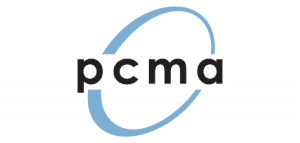 PCMA logo with blue oval surrounding the black letters "pcma".