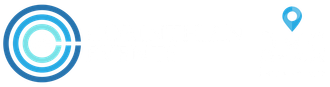 Logo with concentric circles and a location pin icon.
