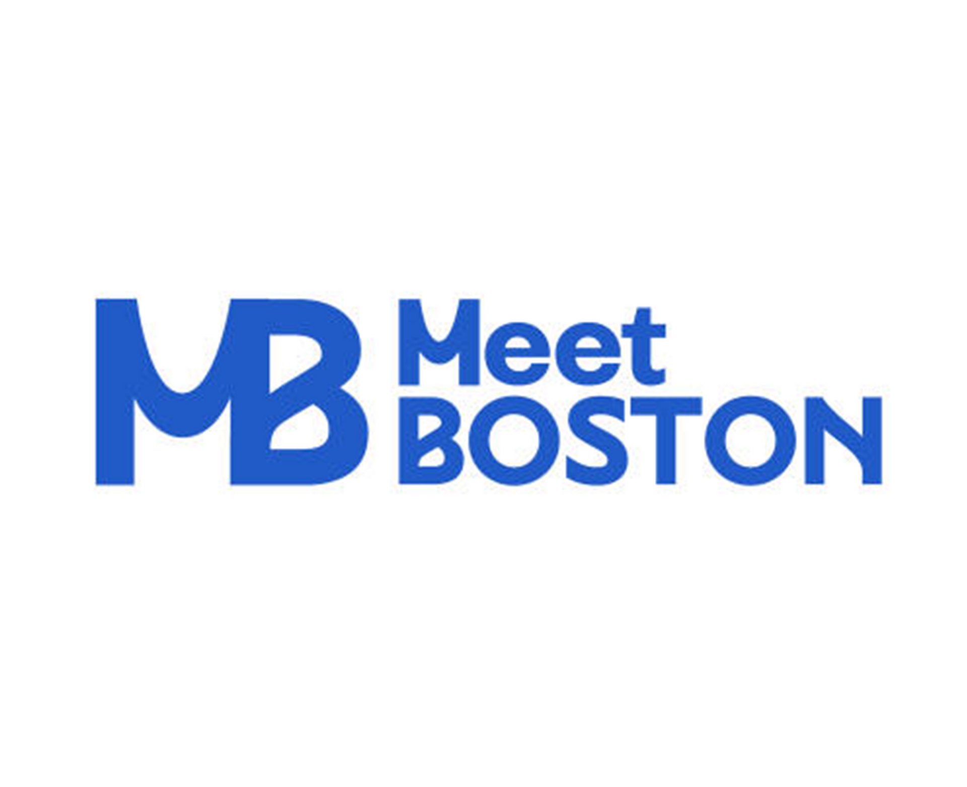 The logo for meet boston is blue and white on a white background.