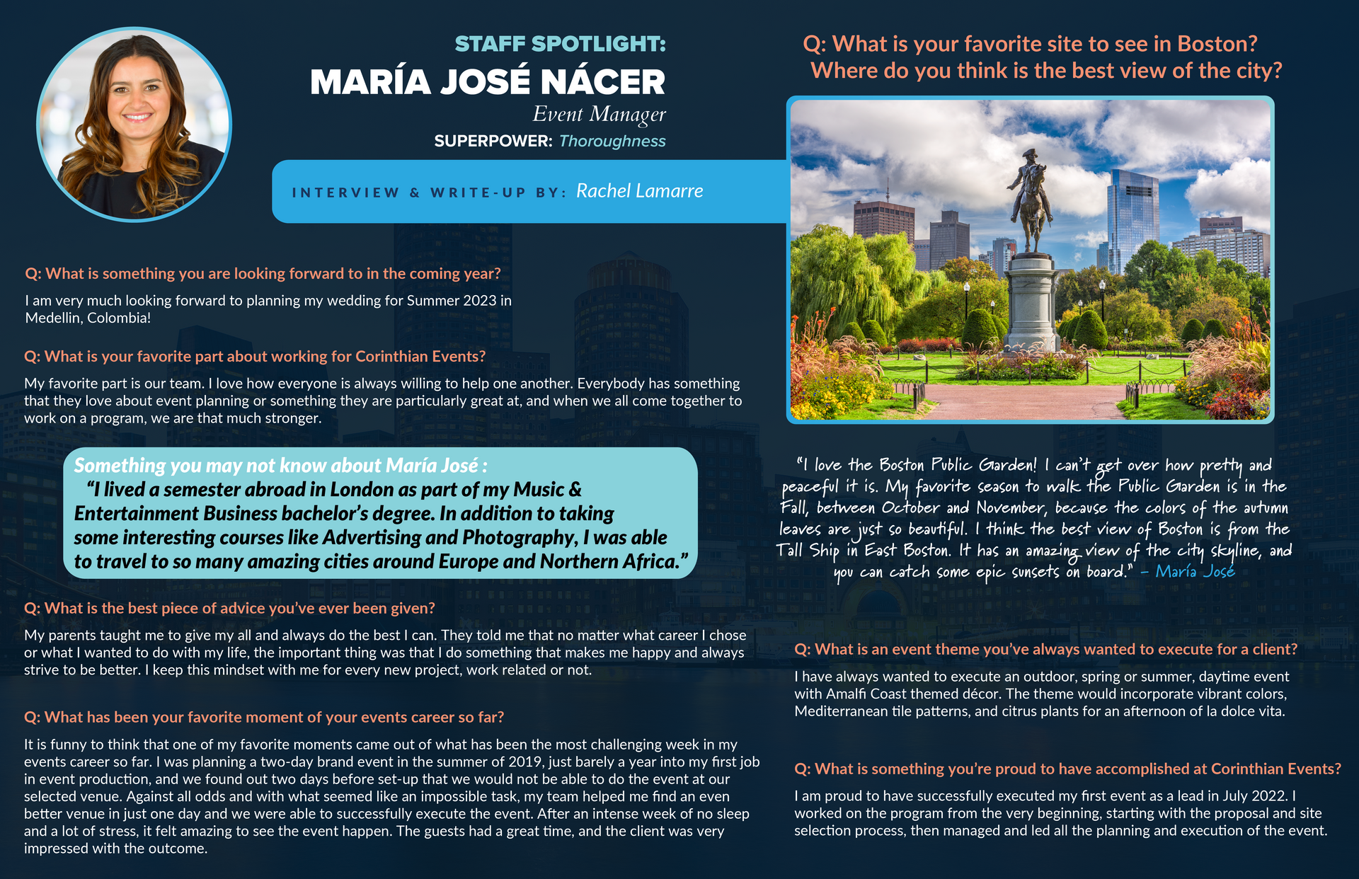 A poster for maria jose nacer with a picture of a woman and a statue