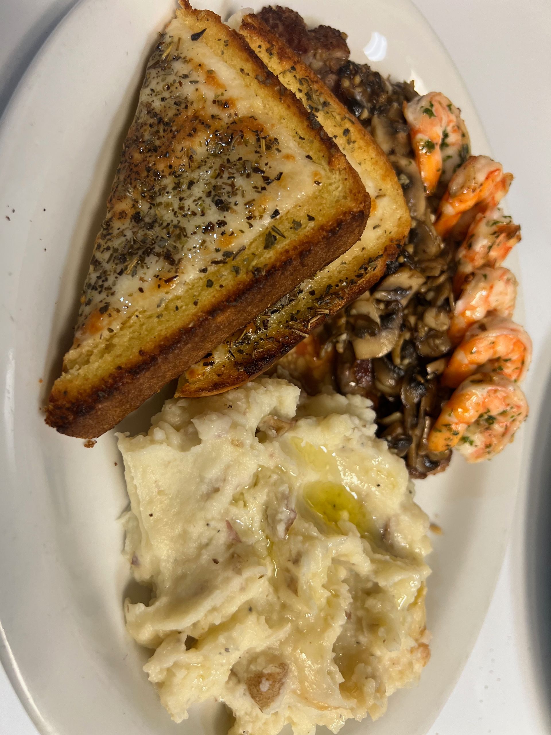 Ribeye Steak with Mushrooms and Shrimp