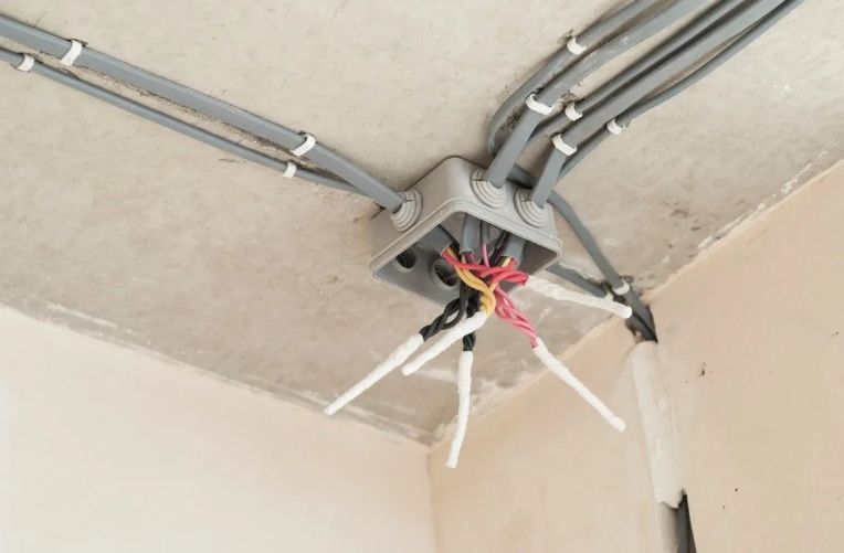 Exposed electrical junction box wiring