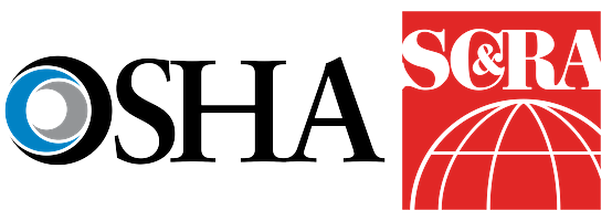 OSHA logo with the organization's initials in black and a red box with OSHA logo with the organization's initials in black and a red box with