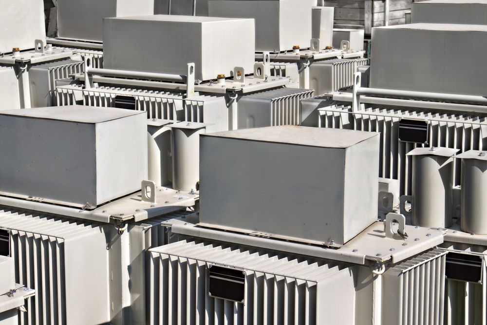 A batch of industrial transformers ready for shipment. A batch of industrial transformers ready for shipment.