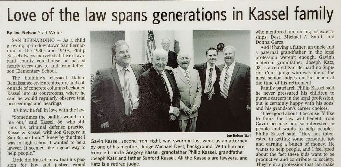 Trusted criminal defense lawyers, newspaper article about love of the law spans generations in Kassel family