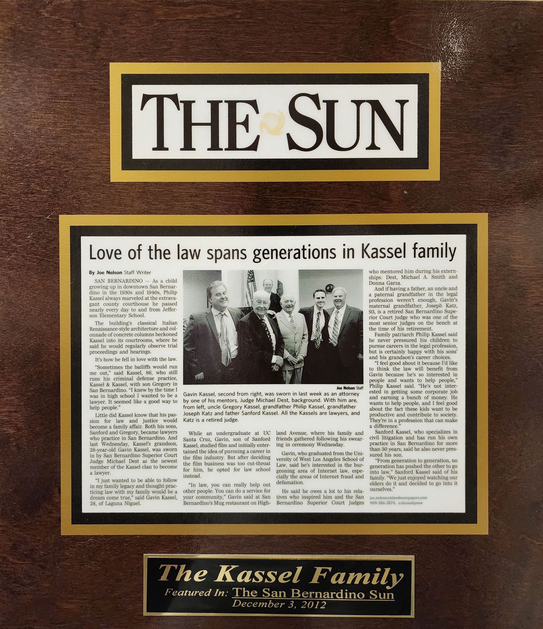 a newspaper article about love of the law spans generations in Kassel family Kassel and Kassel DUI attorneys