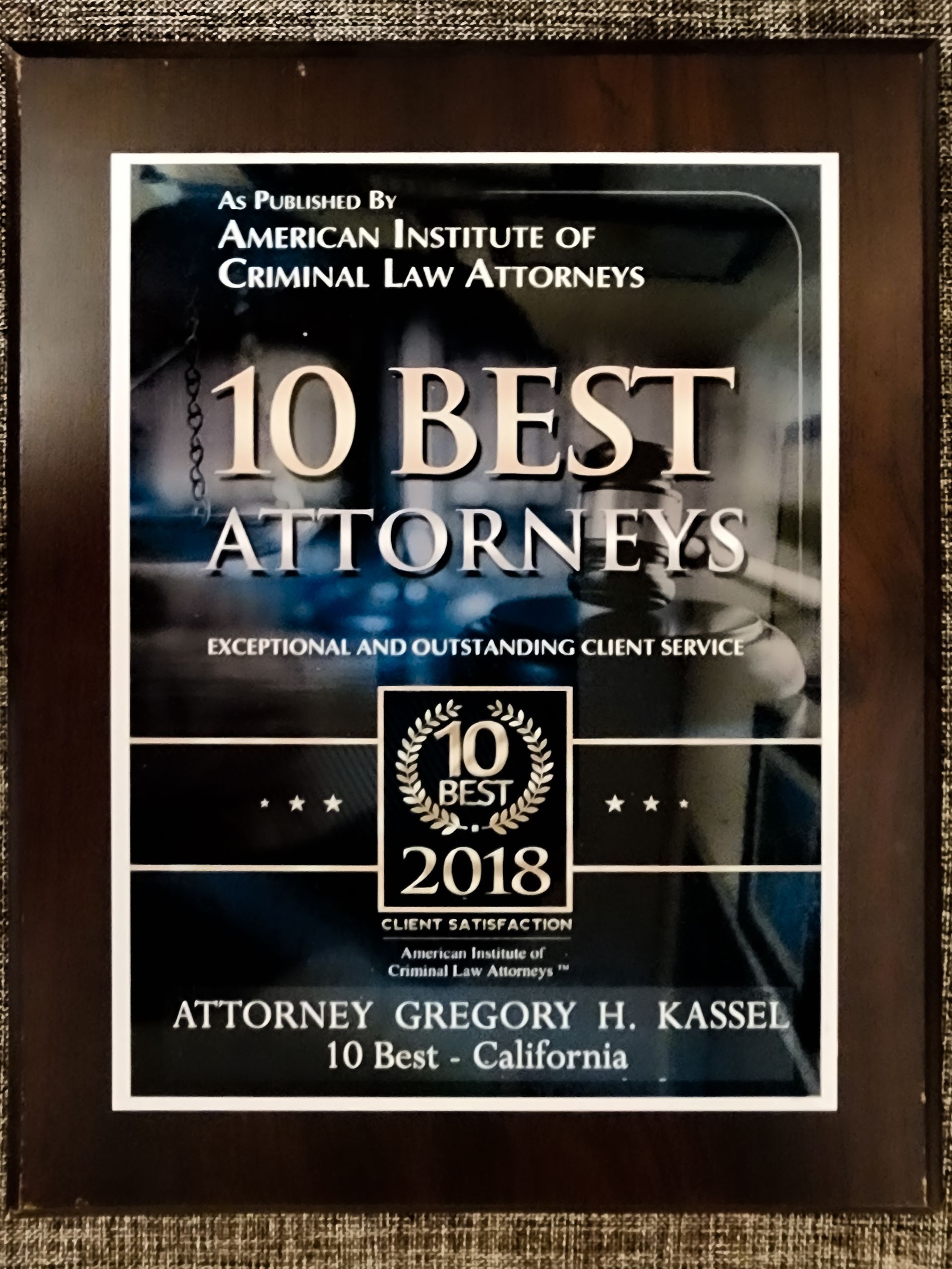 10 best DUI Lawyers and DWI Attorneys for San Bernardino Award plaque