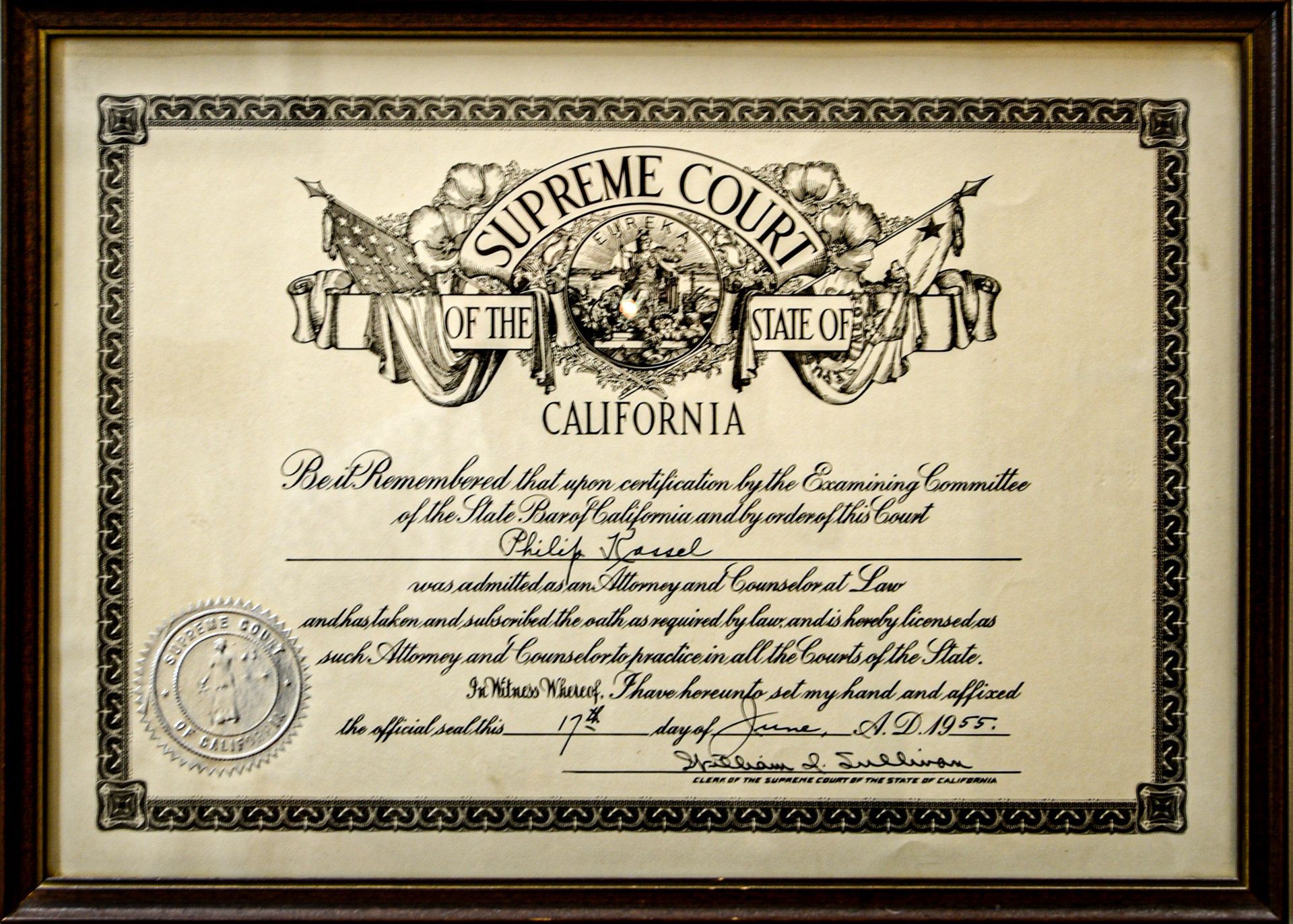 Philip Kassel State Bar of California Attorney and counelor at law Supreme court  california original document
