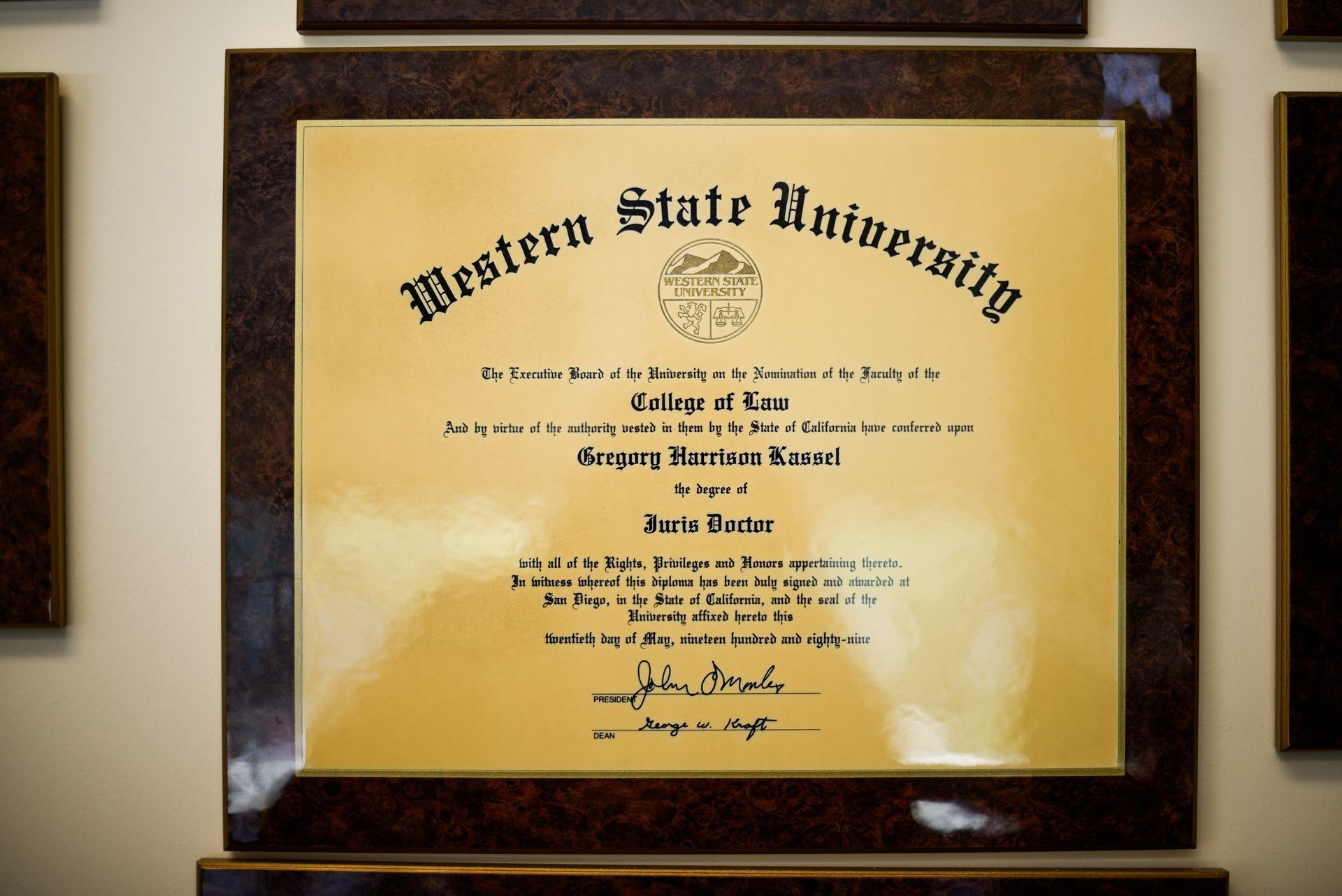 Gregory Harrison Kassel Juris Doctor Western State University