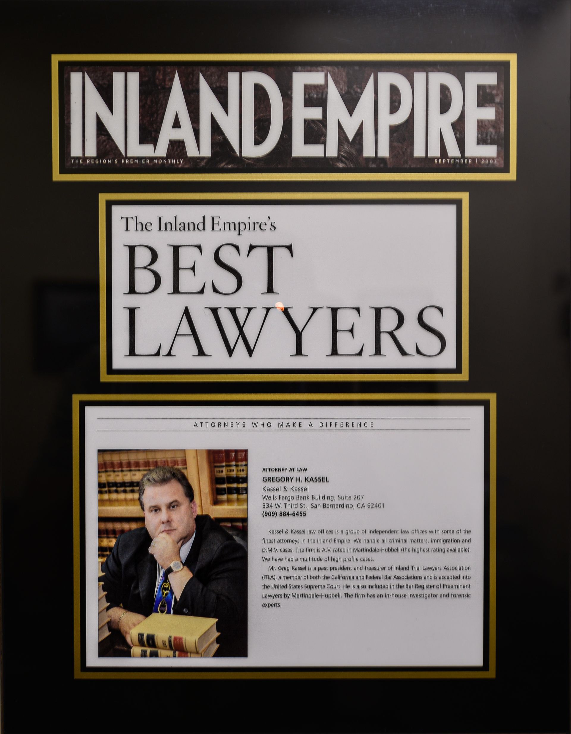 Gregory Kassel Inland Empire's Best Lawyers article from Inland Empire Magazine