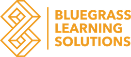 Bluegrass Learning Solutions logo in orange with geometric icon and stacked text