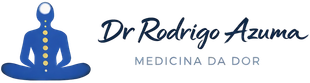 Logotipo com figura azul em meditação e texto “Dr. Rodrigo Azuma” e “Medicina da Dor”.