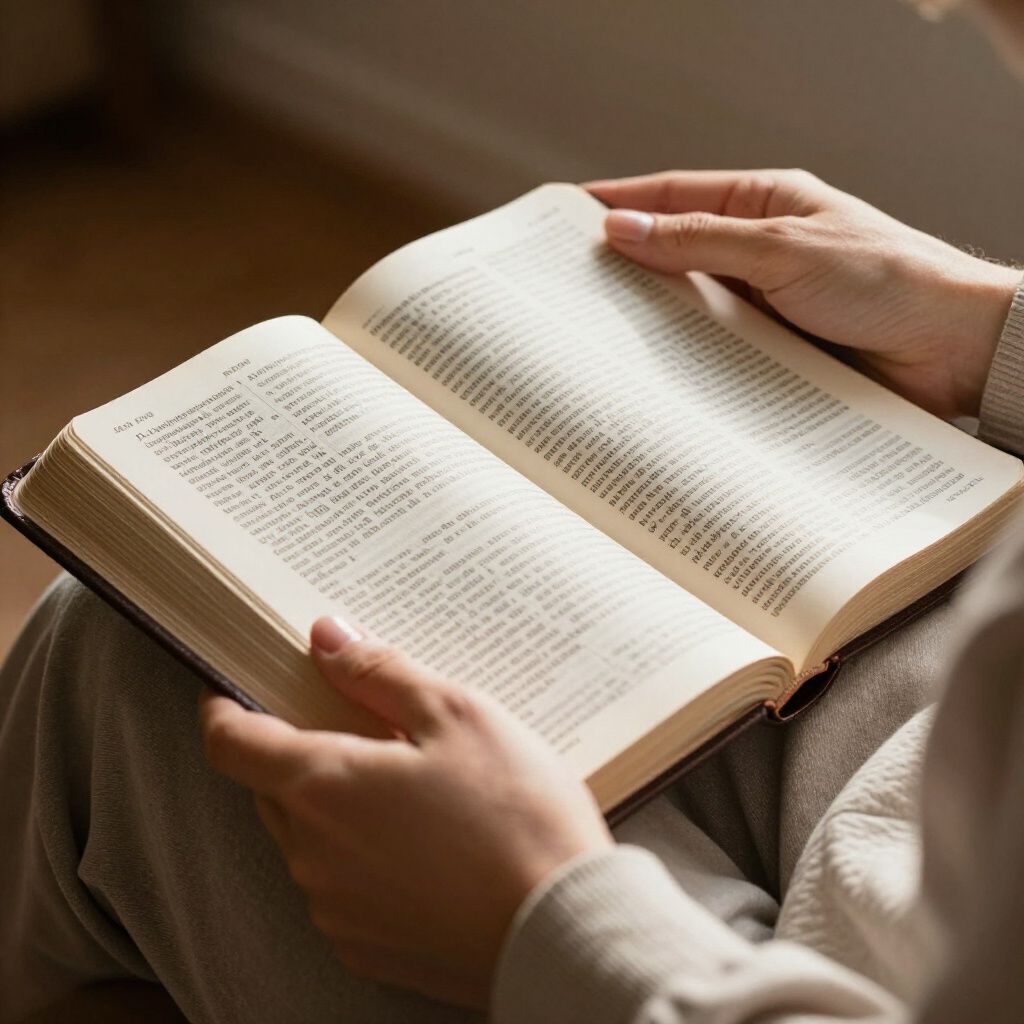 Persona sosteniendo un libro abierto, leyendo.