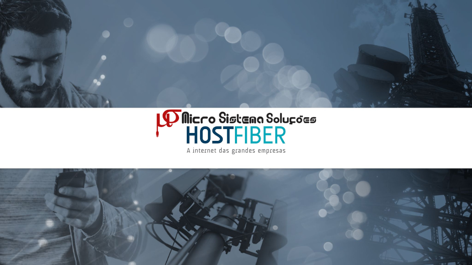 Man working with technology with HostFiber logo, a communications solution.