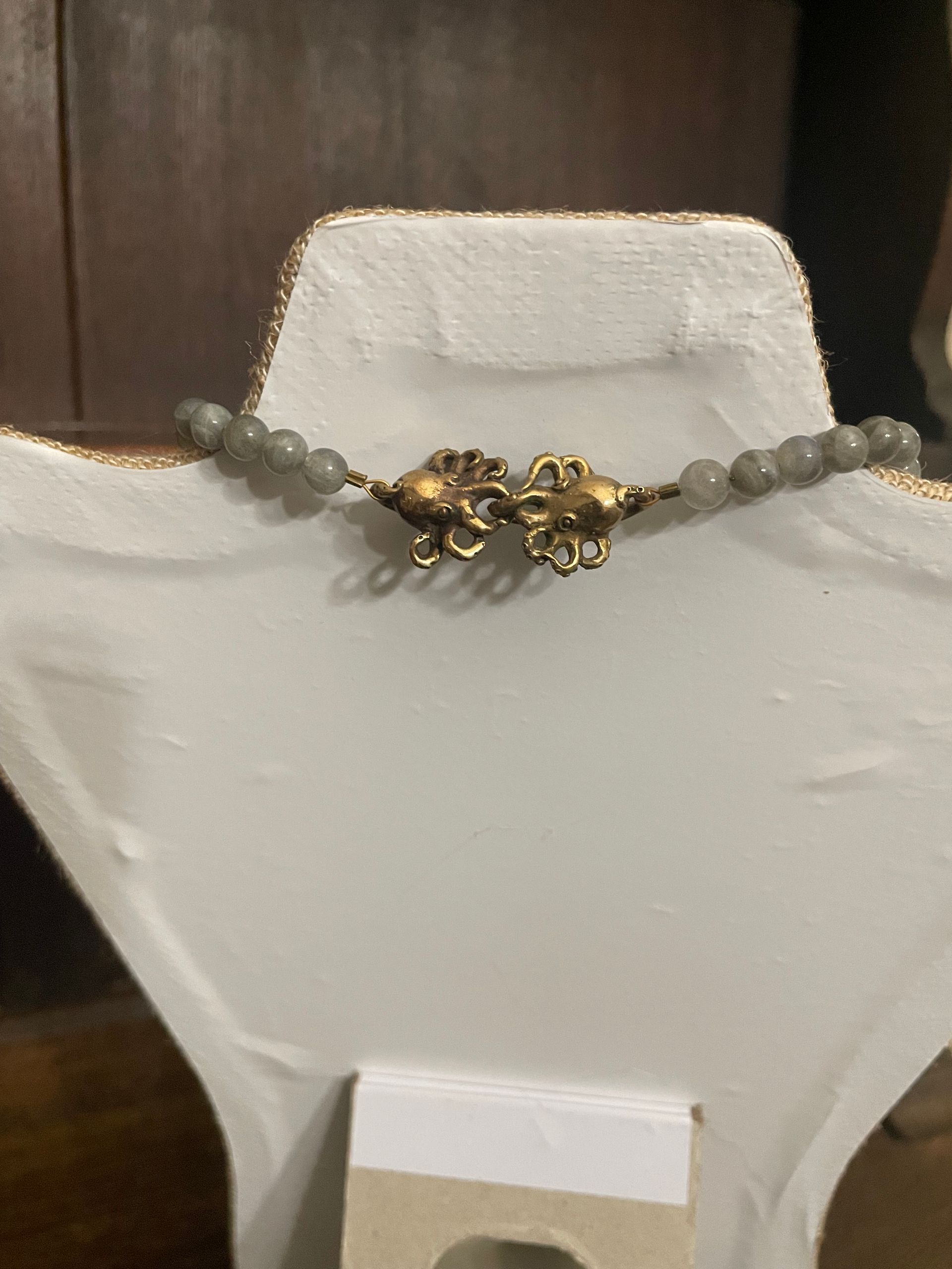Labradorite Necklace with Brass Octopus Clasp