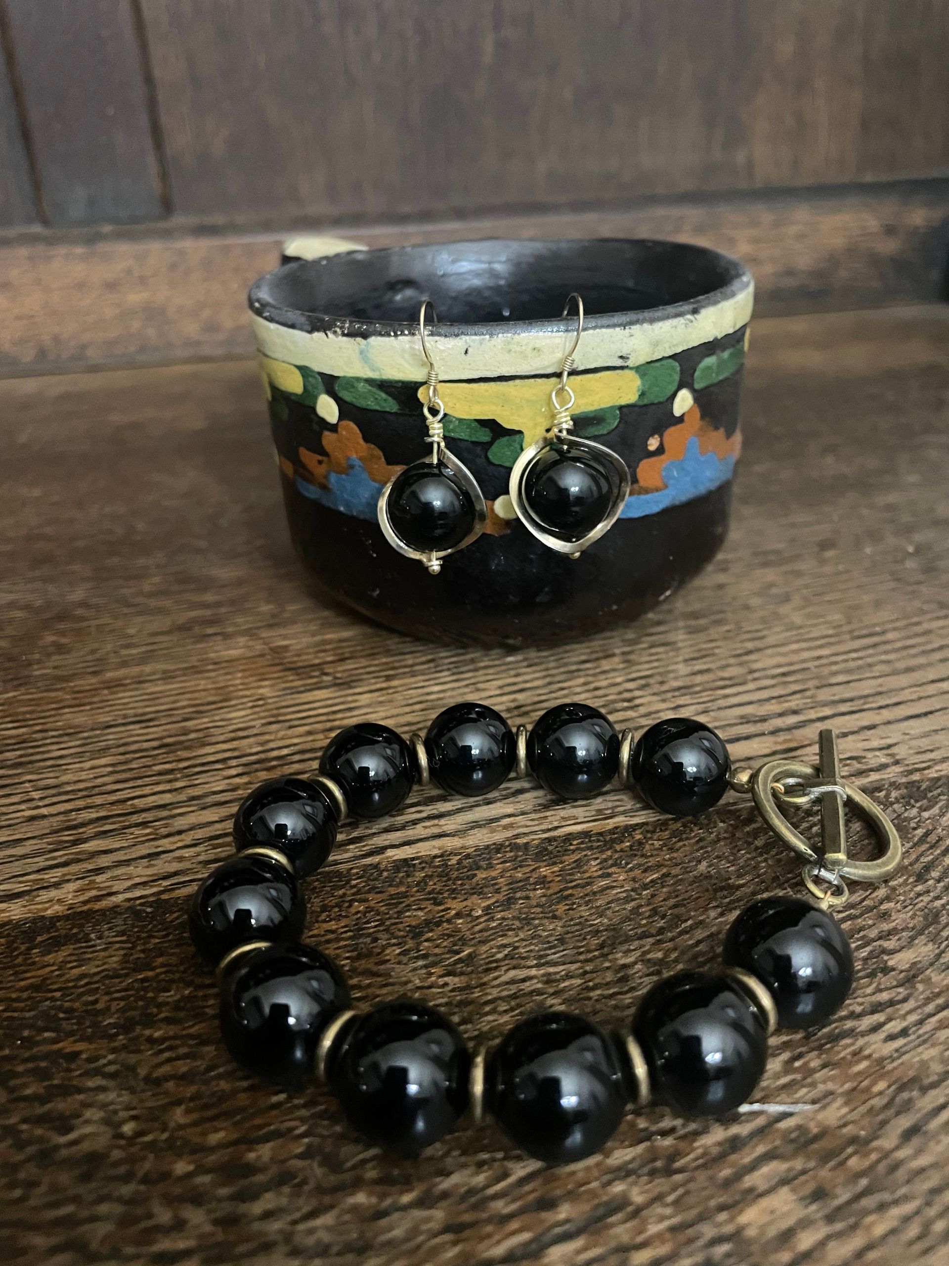 Black Onyx & Brass Bracelet