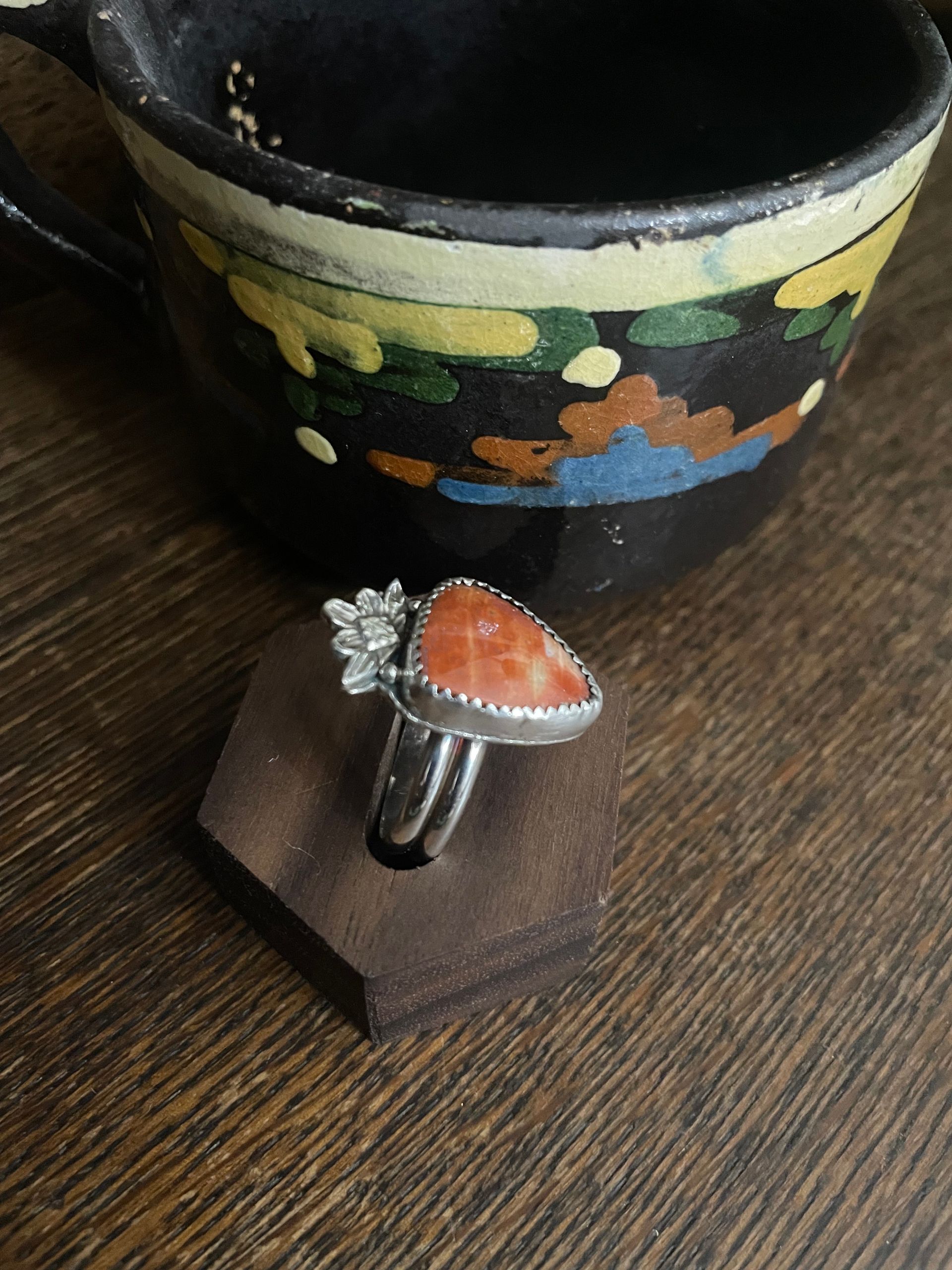 Sterling Silver & Green Valley Petrified Wood Agate Ring, Size 10