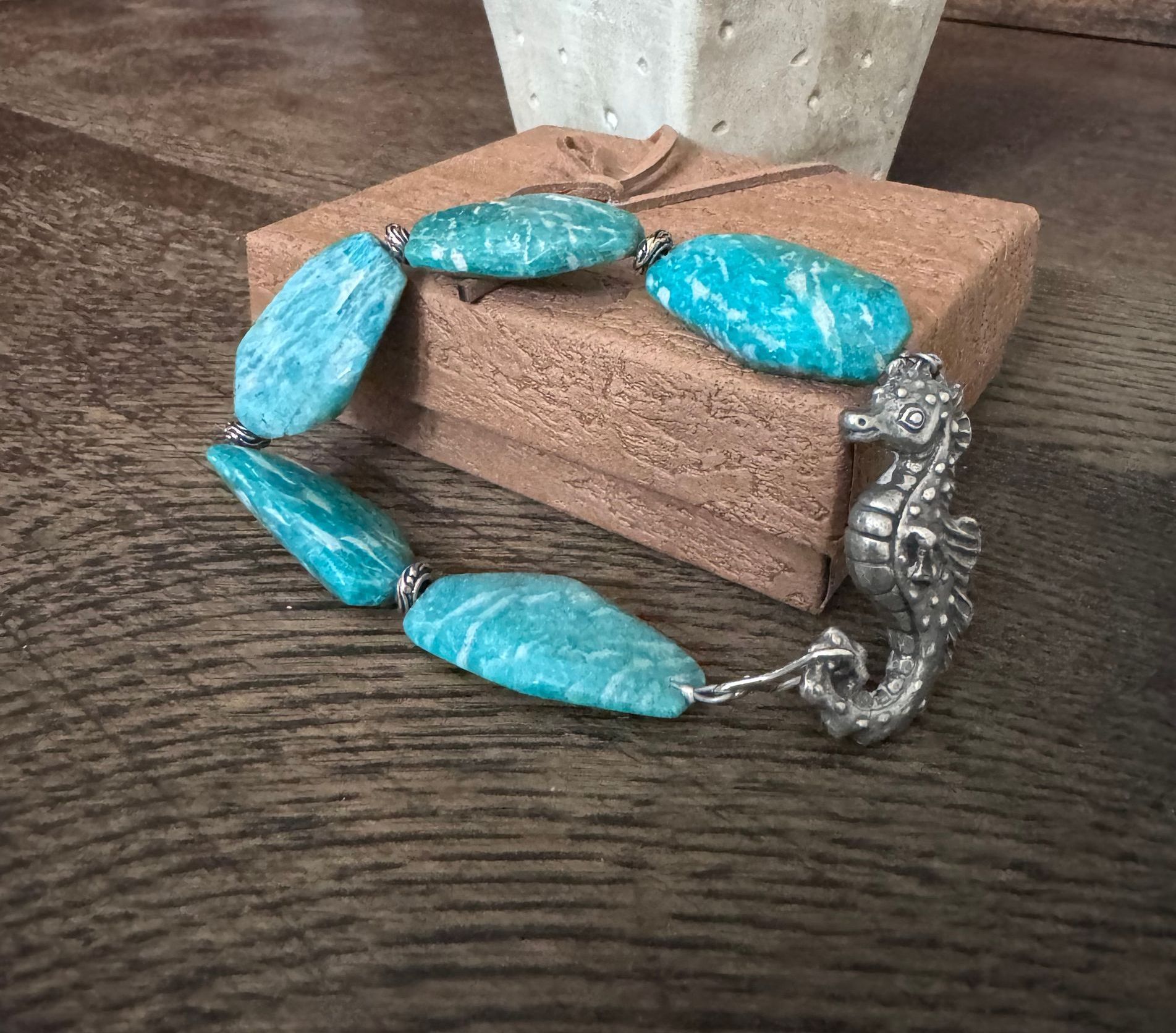Amazonite Bracelet with Pewter Seahorse Clasp