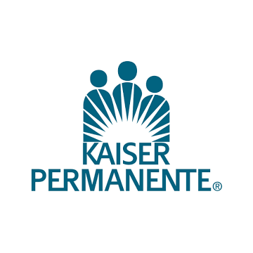 The kaiser permanente logo is blue and has three people on it.