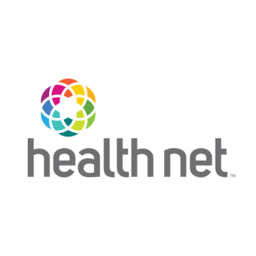 The health net logo has a rainbow colored circle in the middle.