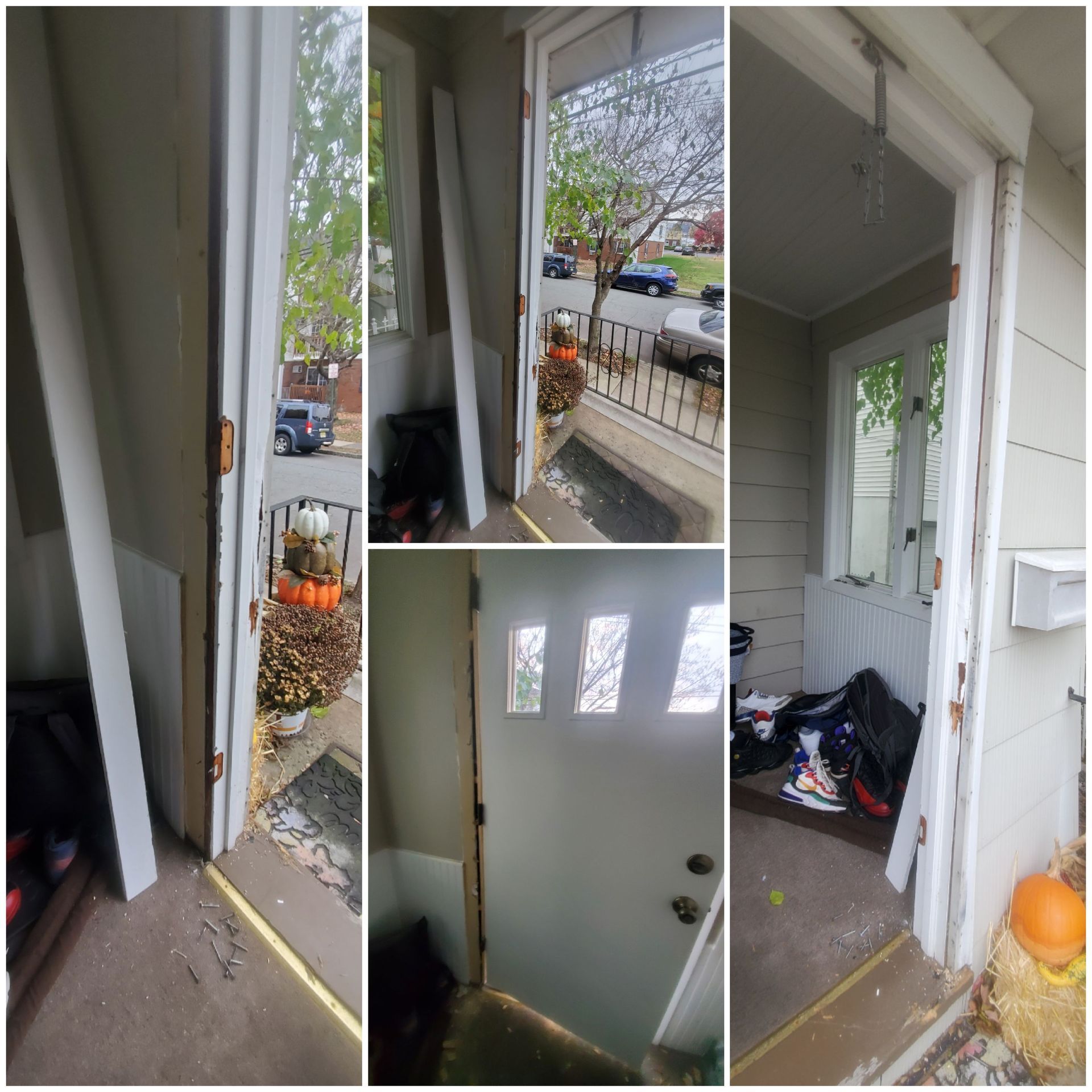 A collage of pictures showing the inside of a house