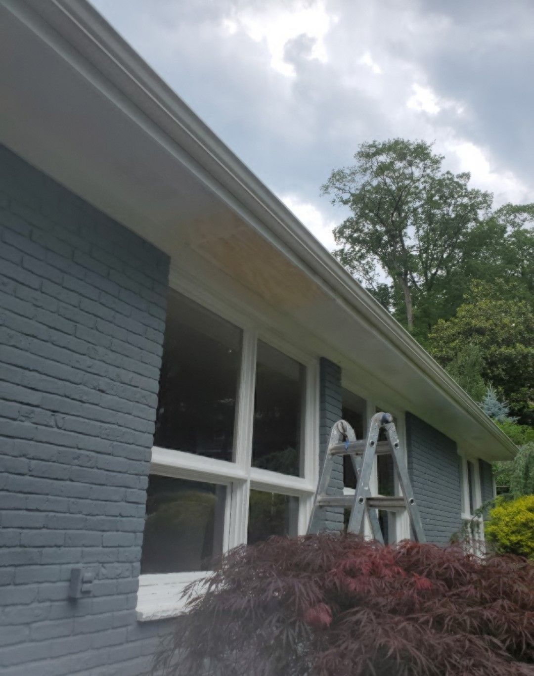 A house with a ladder on the side of it