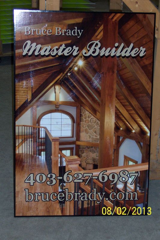 A poster for bruce brady master builder with a picture of a house